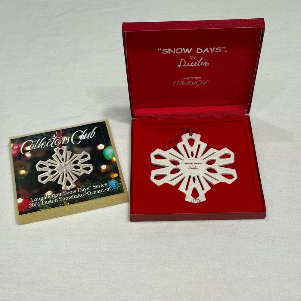 2001 Longaberger Collectors Club Dustin Snowflake‎ White Ceramic Ornament